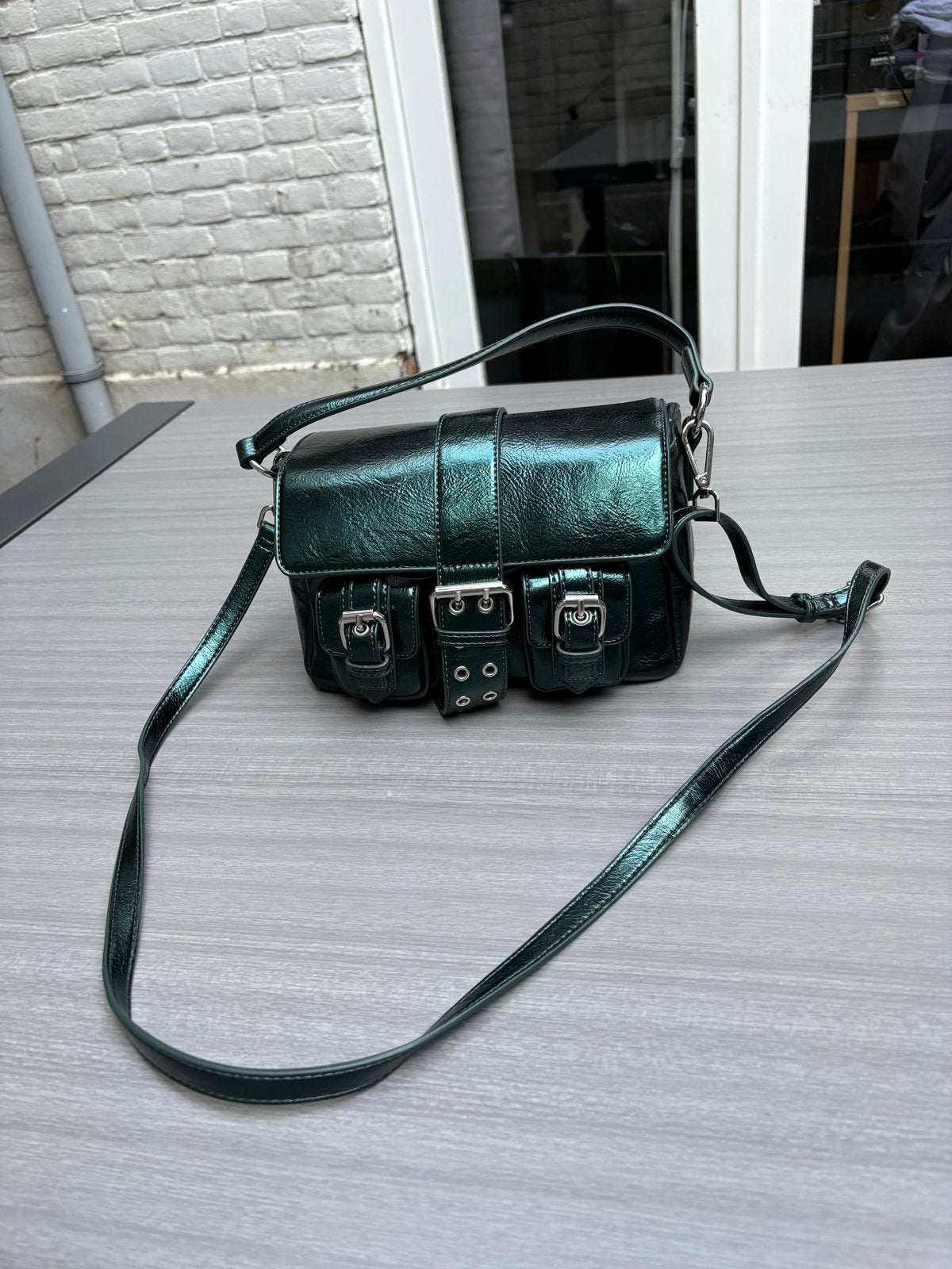 Nunoo Helena tasje - Groen metallic, Ophalen of Verzenden, Zo goed als nieuw, Groen, Schoudertasje