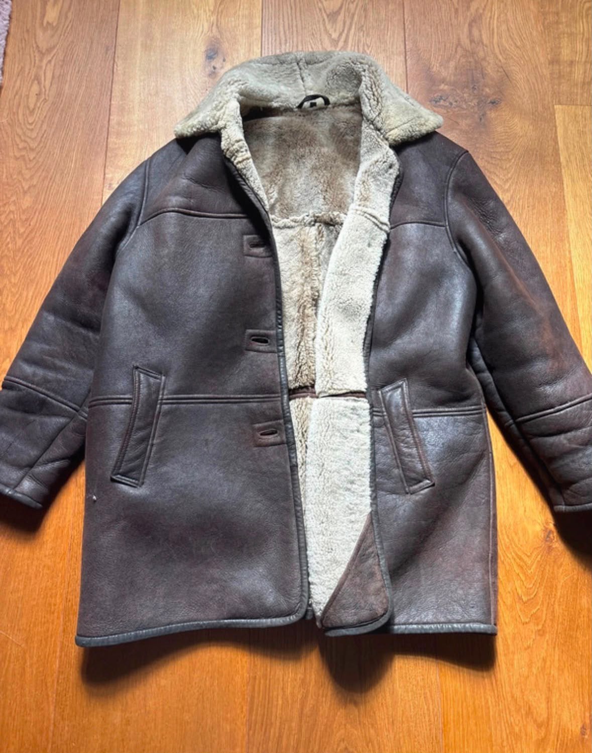 Vintage lammy coat – echt leer & schapenvacht maat 46, Ophalen of Verzenden, Zo goed als nieuw, Bruin