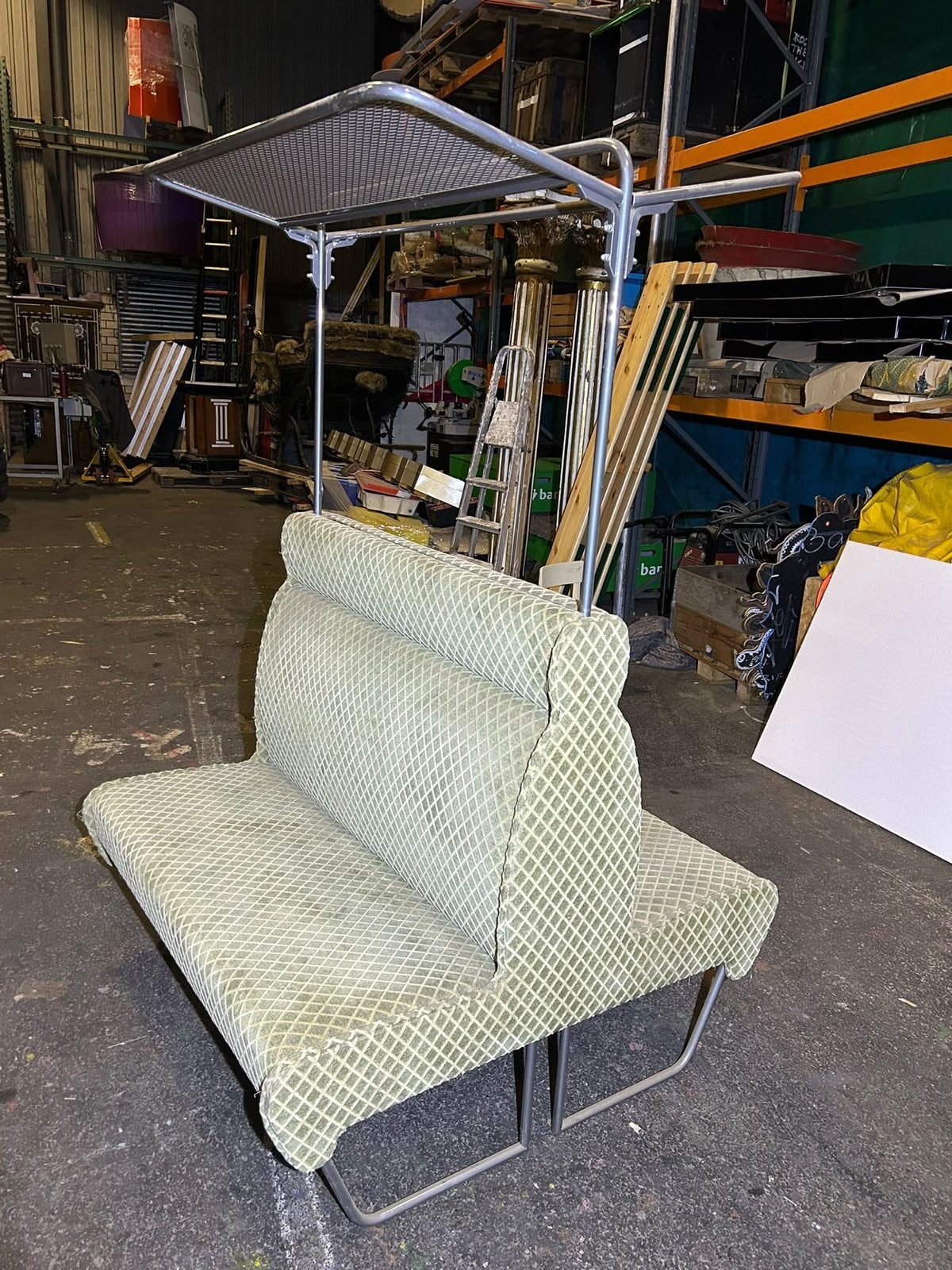 2x Vintage Bankje met Luifel - Groen Geruit, Ophalen, Gebruikt, 125 tot 150 cm, Tweepersoons