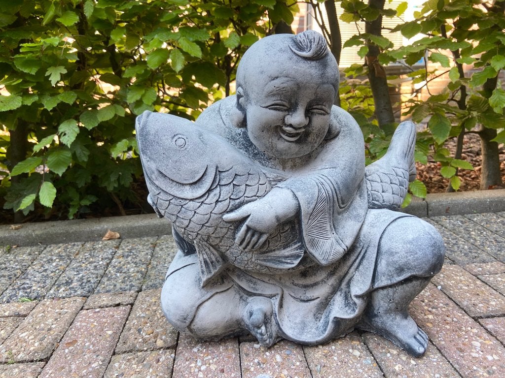 Boeddha met Koi - Karper, Tuin en Terras, Tuinbeelden, Ophalen, Nieuw, Beton, Boeddhabeeld
