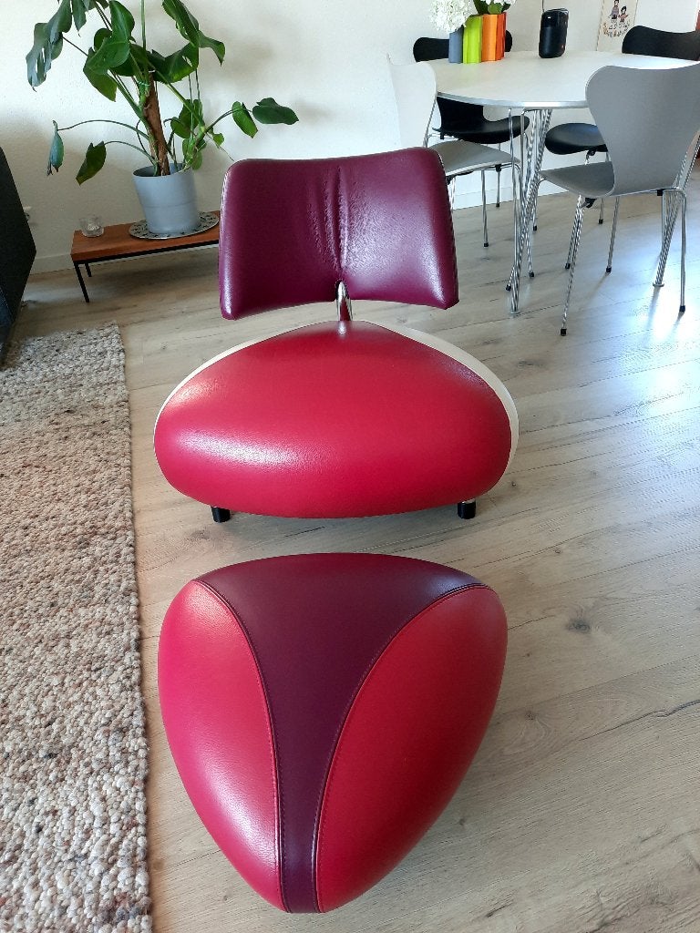 LEOLUX PALLONE PA fauteuil + poef, Senso leer, nieuwstaat, Huis en Inrichting, Fauteuils, Ophalen, Design, klassiek, modern, Minder dan 75 cm