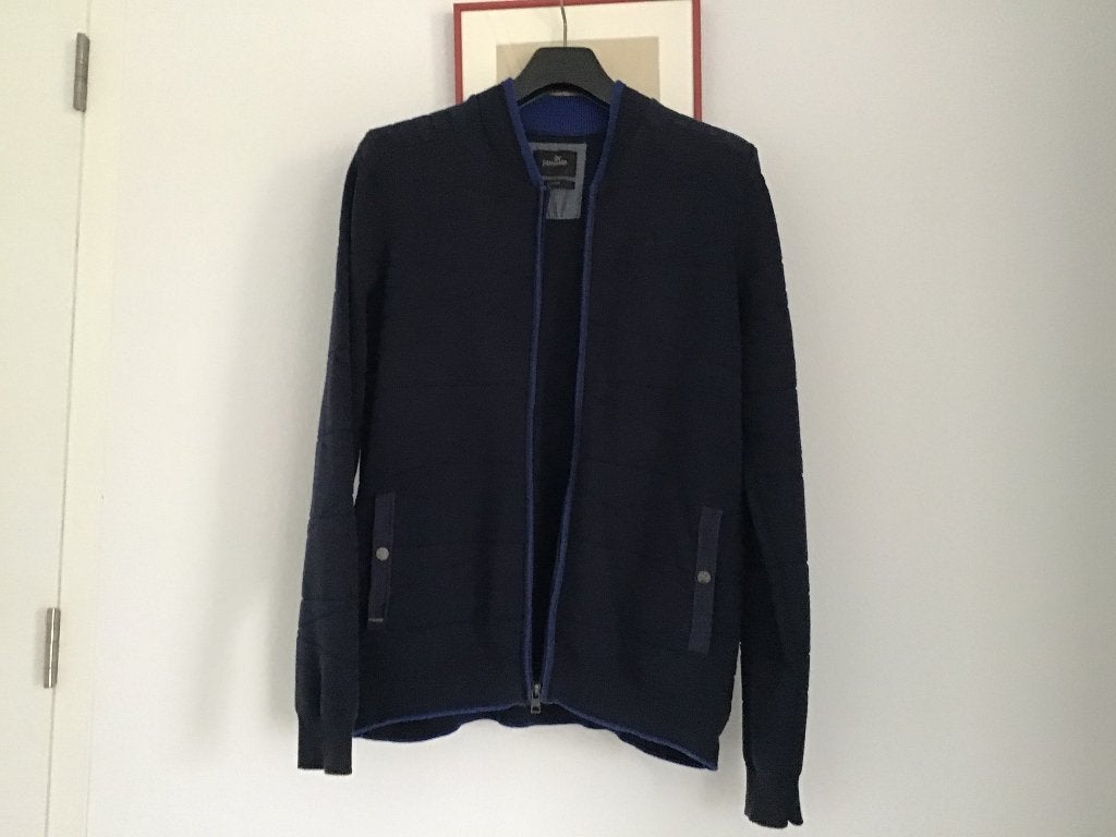 Heren vest donker blauw met kobaltblauw accent mt l, Maat 52/54 (L), Blauw, Ophalen of Verzenden, Zo goed als nieuw