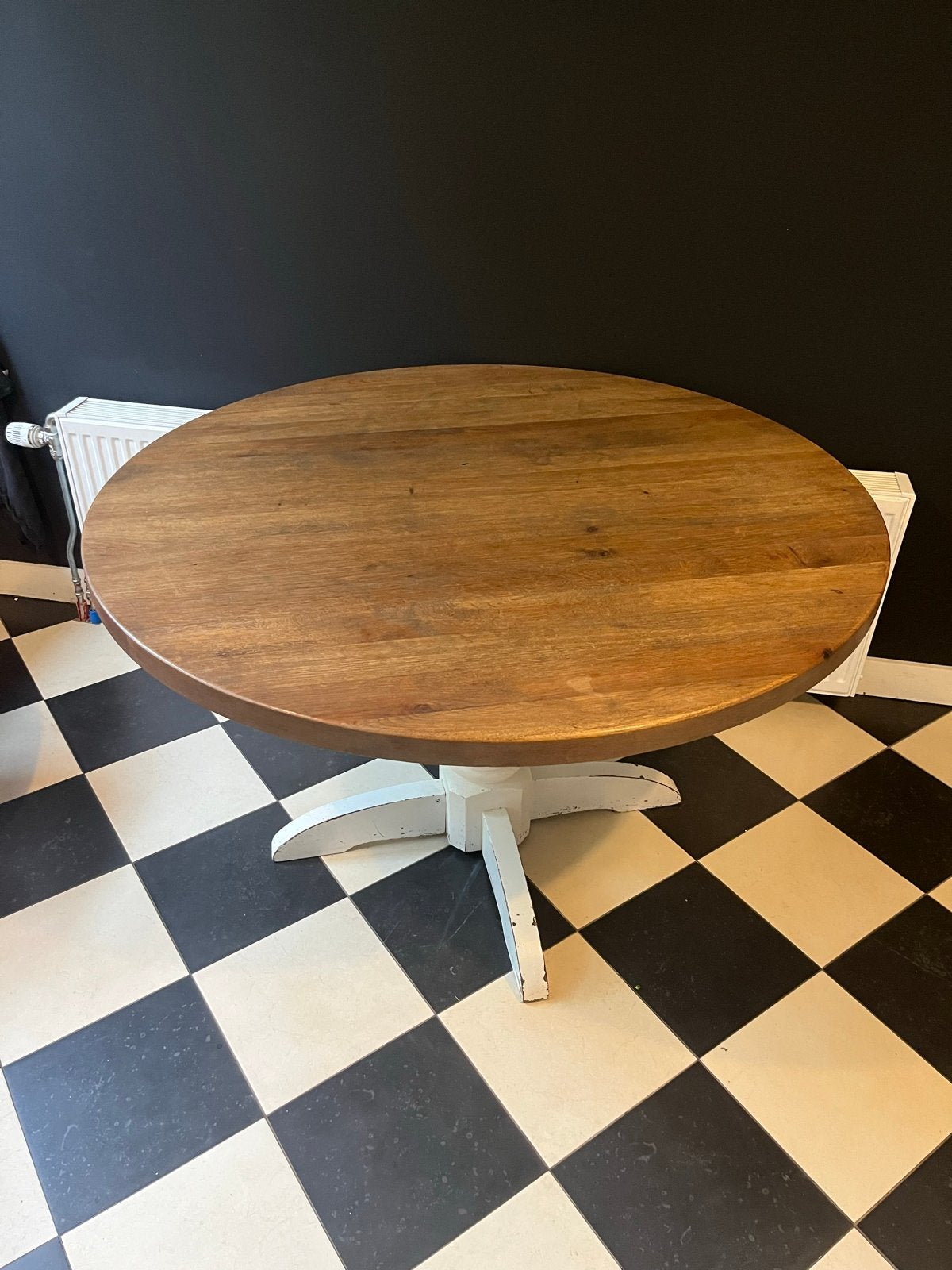 Ronde eettafel met houten blad (120cm diameter), Huis en Inrichting, Tafels | Eettafels, Ophalen, Gebruikt, 100 tot 150 cm, Rond
