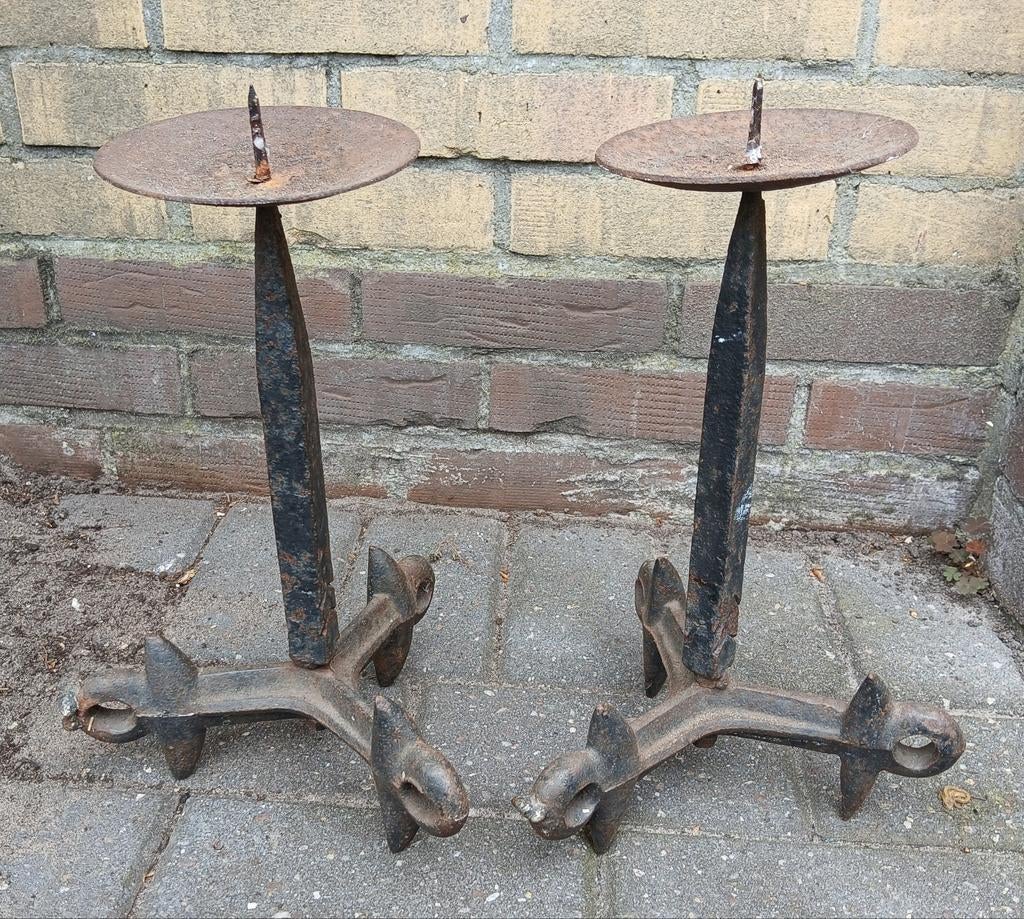 Kandelaars van ijzer, Ophalen of Verzenden, Metaal, 25 tot 50 cm