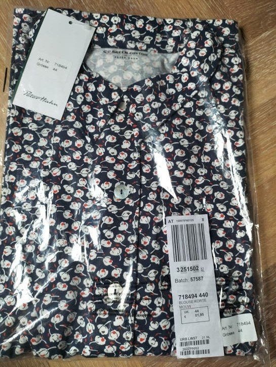 Peter Hahn Blouse Korte Mouw - Nieuw met Etiket, Blauw, Maat 42/44 (L), Nieuw, Ophalen of Verzenden