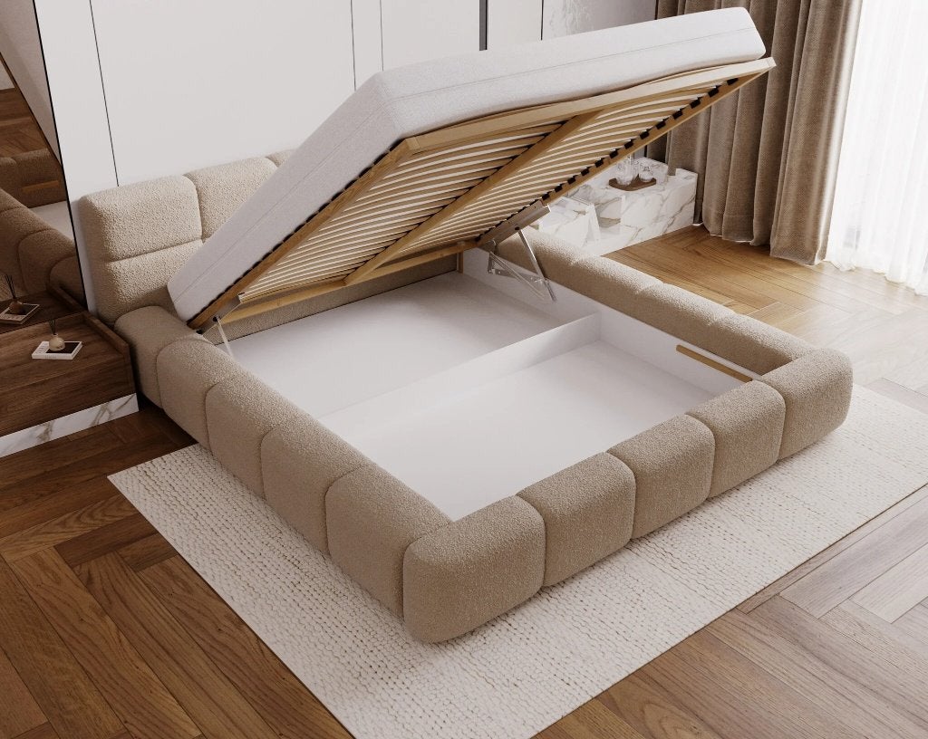 ACTIEDEAL Opbergbed 140 x 200 | GRATIS Koudschuim Matras, Eenpersoons, Verzenden, Beige, Nieuw