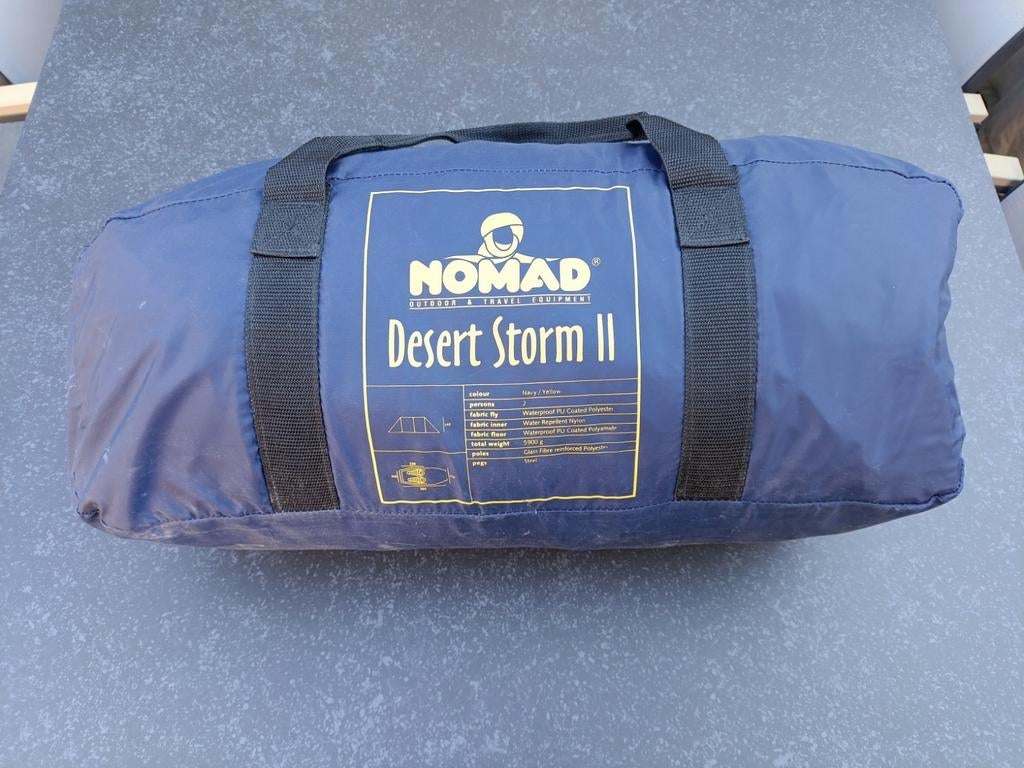2-persoons tent Nomad Desert Storm 2 uit 2001 - blauw, Caravans en Kamperen, Tenten, Ophalen of Verzenden, Zo goed als nieuw, Tot en met 2