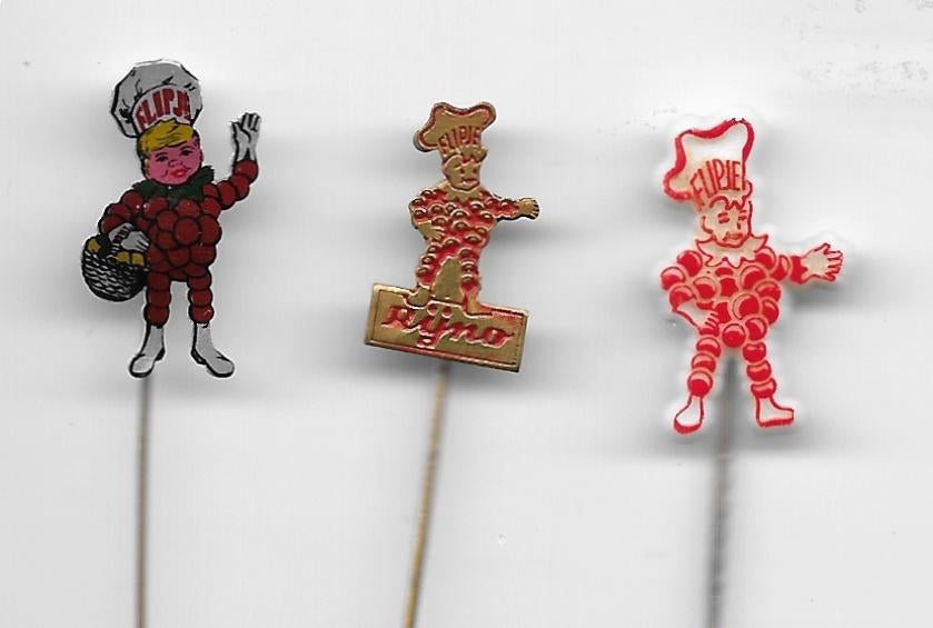 3 X FLIPJES VAN DE BETUWE FRUIT VERSCHILLENDE SPELDEN, Verzamelen, Speldjes, Pins en Buttons, Verzenden, Gebruikt, Merk, Speldje of Pin