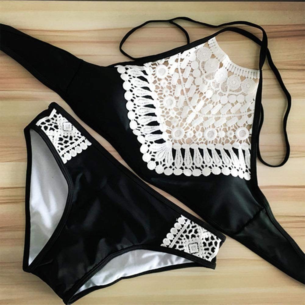 Zwarte kanten push-up bikini (sexy bandage maat S M L XL), Verzenden, Nieuw, Zwart, Bikini