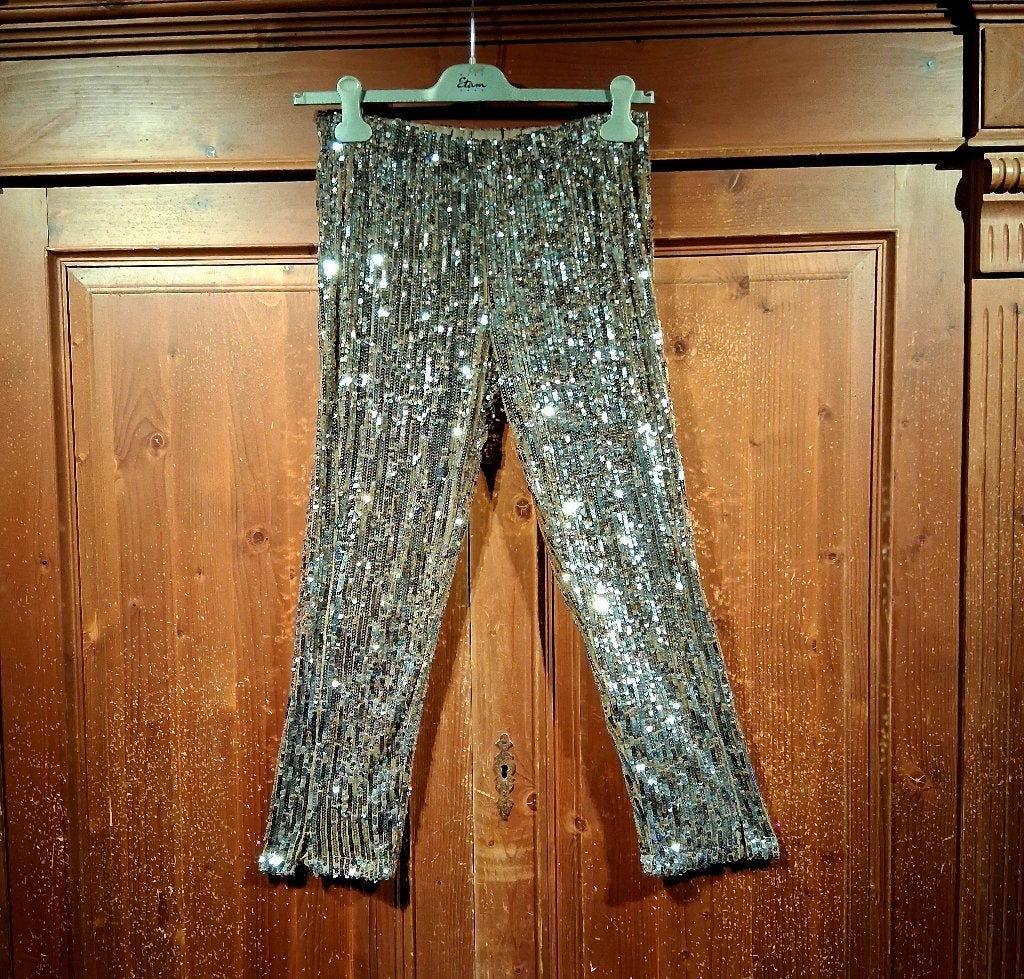 Goudkleurige broek met pailletjes M Zara, Maat 38/40 (M), Overige kleuren, Ophalen of Verzenden, Zo goed als nieuw