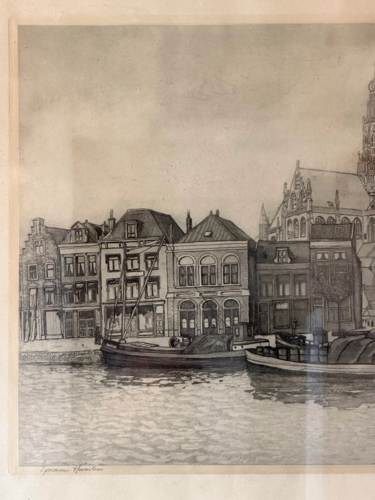Anton Heyboer Ets " Het Spaarne" 1948, Ets, Stadsgezicht, Ophalen of Verzenden, Gesigneerd