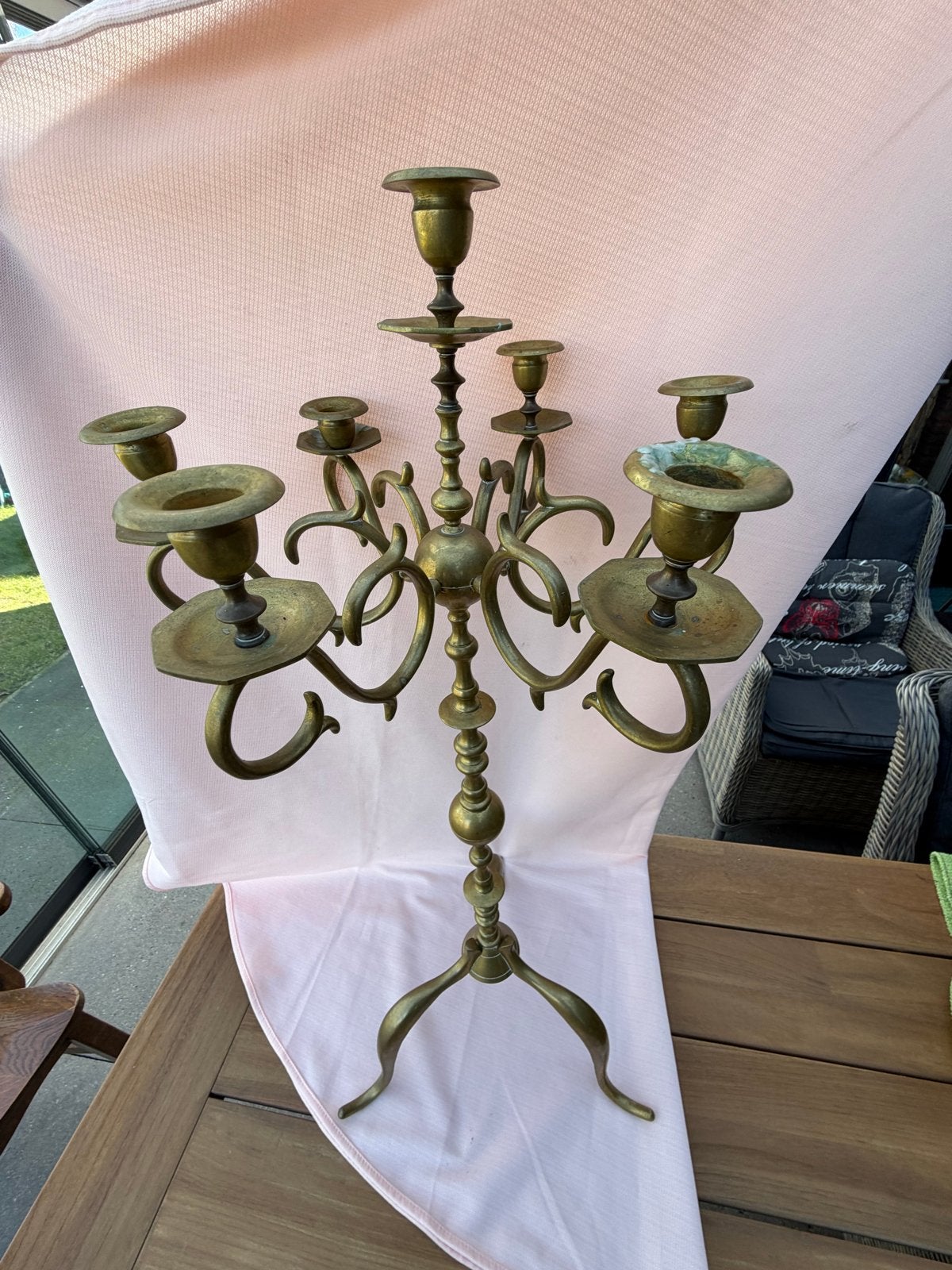 Grote bronzen kandelaar 82 cm hoog voor 7 kaarsen, Ophalen of Verzenden, Koper of Brons