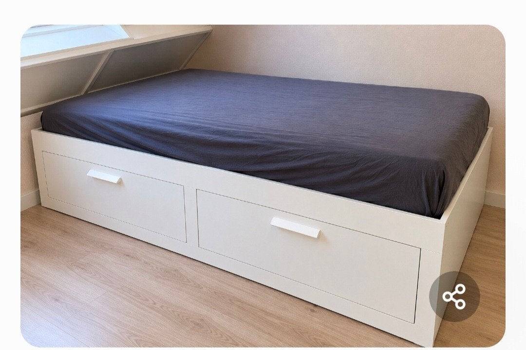 Brimnes bedbank, Ophalen, Wit, Tweepersoons, 140 cm