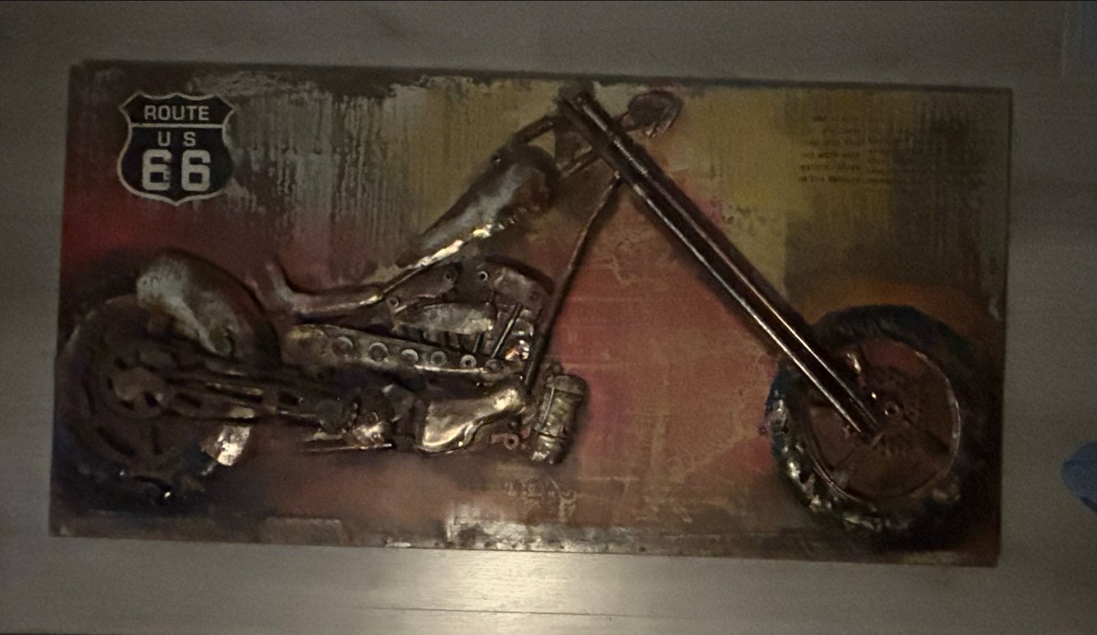Metalen 3D Wanddecoratie Route 66 Motor, Antiek en Kunst, Ophalen, Schilderij/print, Meerkleurig, Metaal