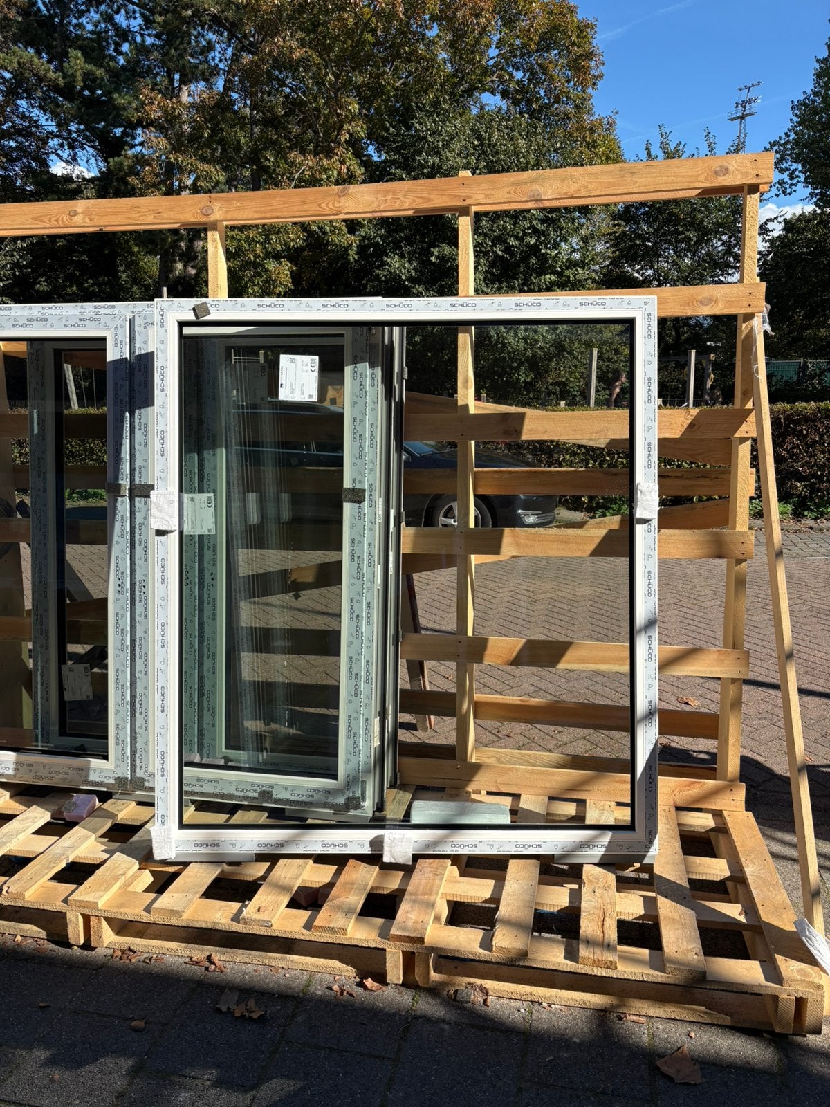 Vast raam wit houtnerf HR+++ glas 160x176cm, Ophalen, Nieuw, Gevelraam of Ruit, 160 cm of meer