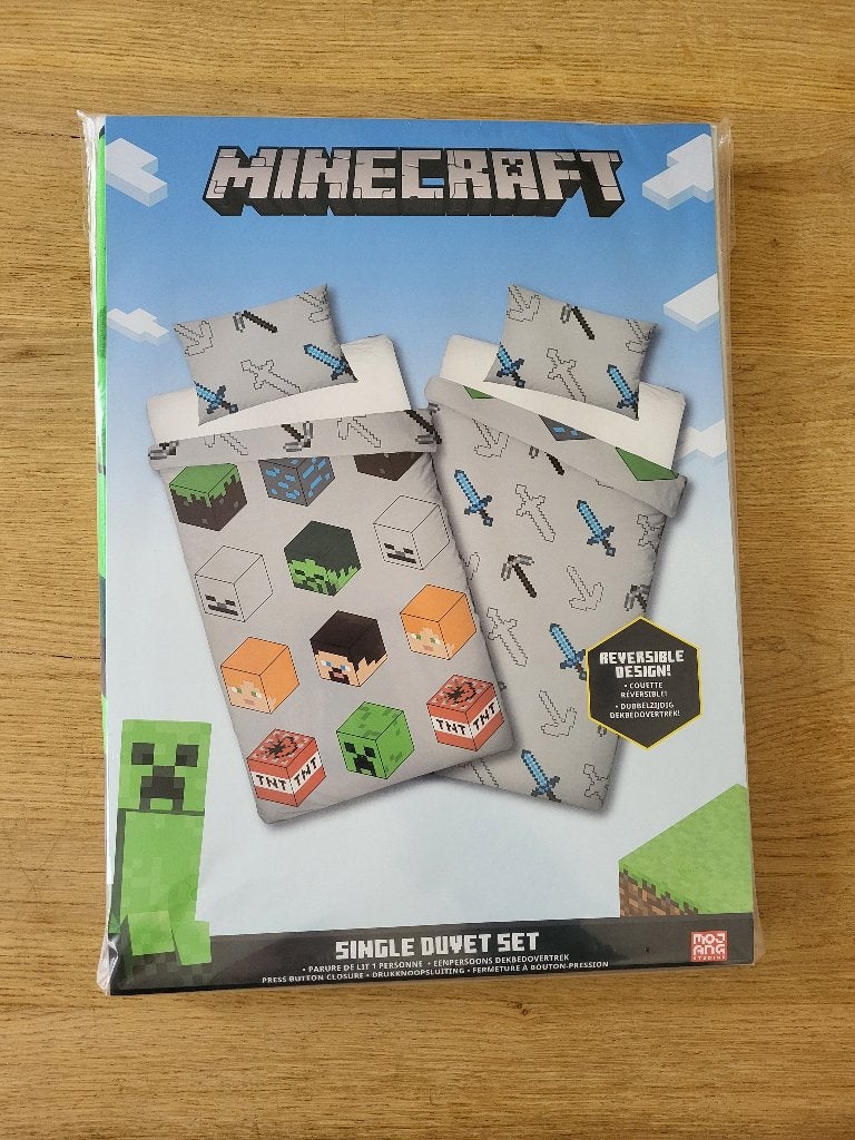 Nieuw! Minecraft dekbedovertrek, grijs, reversible, Overige merken, Nieuw, Ophalen of Verzenden, Meerkleurig