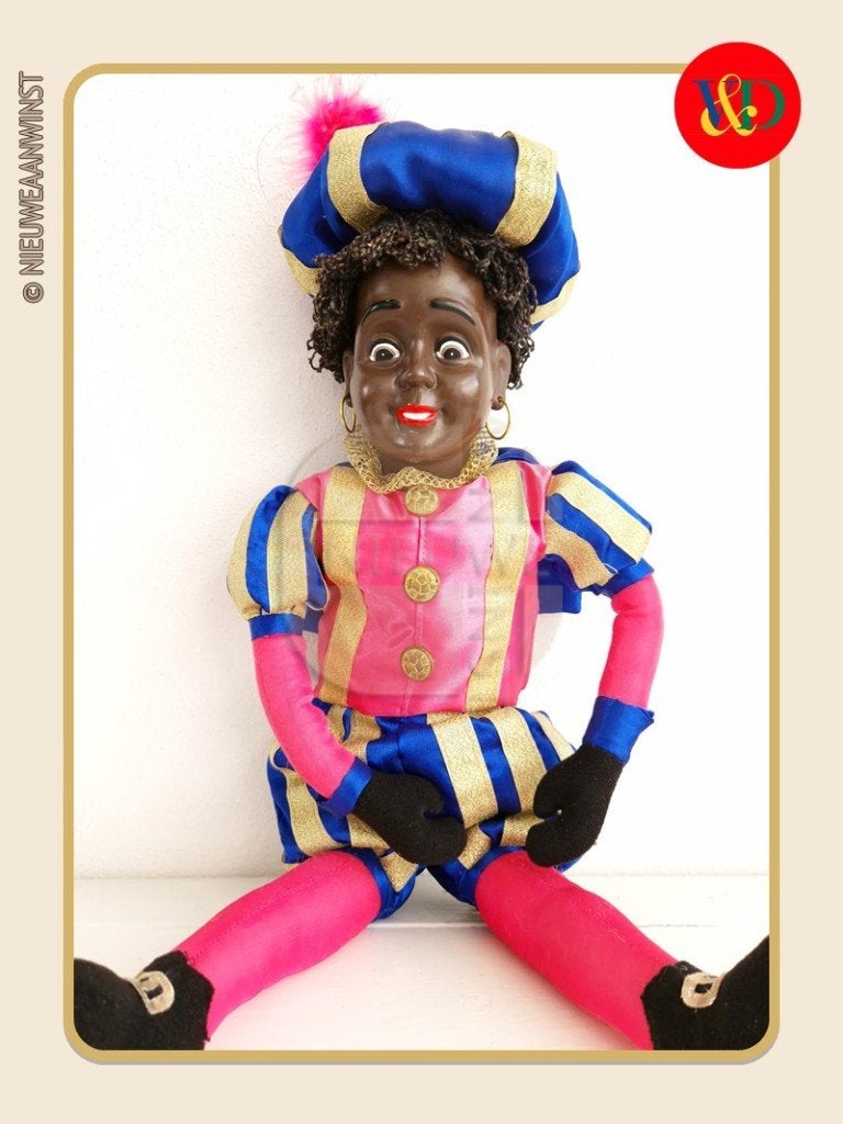 Nostalgische V&D etalage Piet pop - roze/blauw - 60cm, Diversen, Verzenden, Zo goed als nieuw