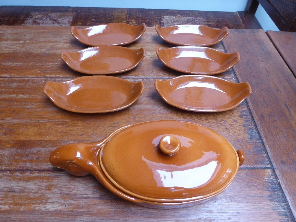Vintage terrine haas en 6 schaaltjes, Ann Berger