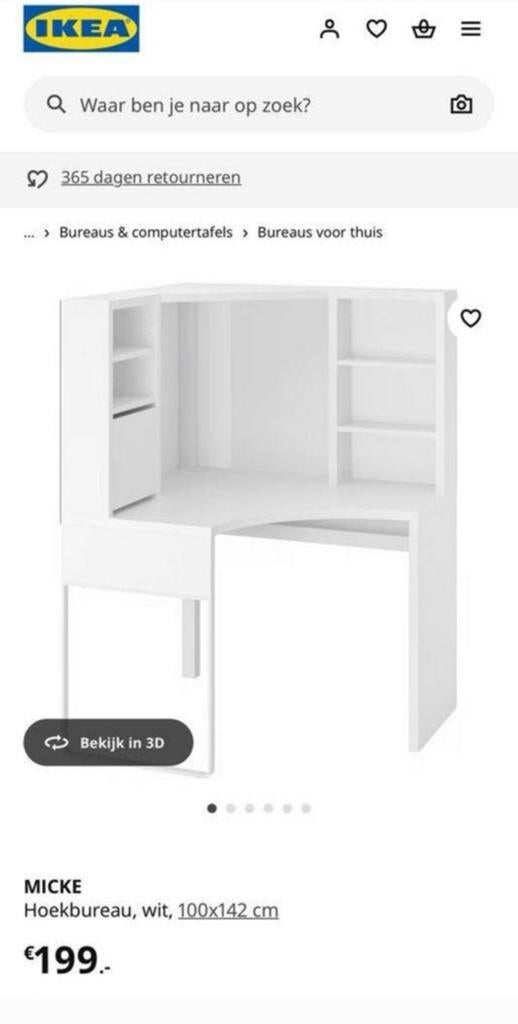 Ikea hoekbureau mıcke wıt, Ophalen of Verzenden, Gebruikt