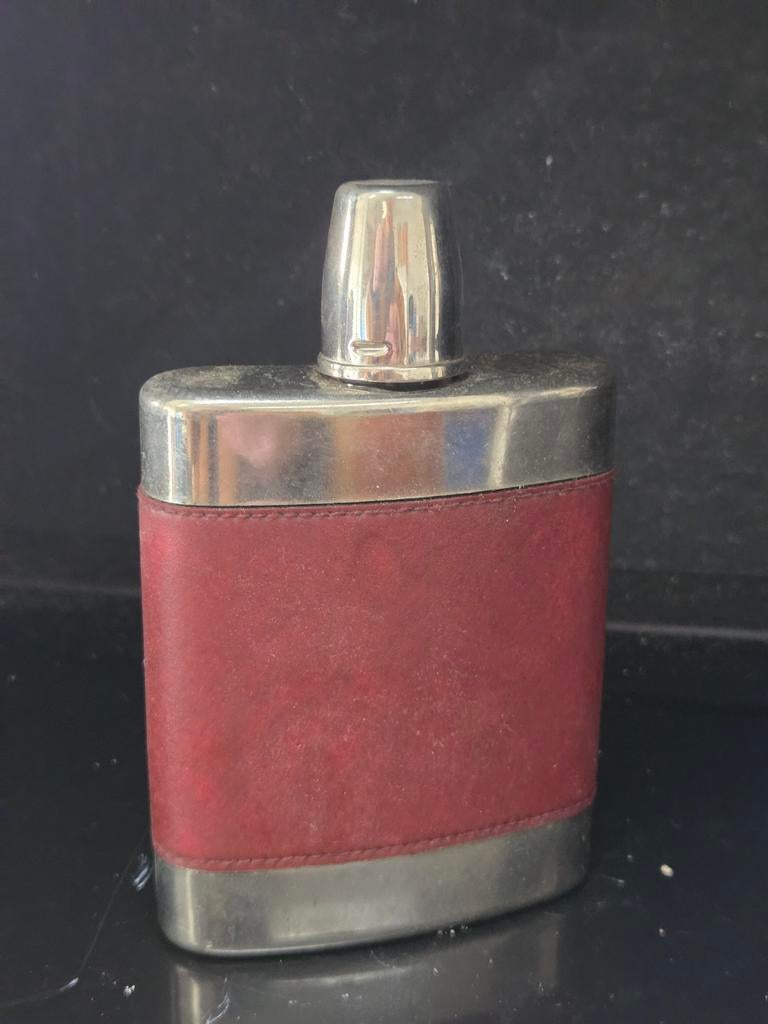 Heupfles met rood leer, Antiek en Kunst, Ophalen of Verzenden