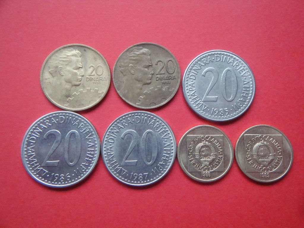 Kavel Joegoslavië setje munten 20 Dinar 1955 / 1989., Verzenden, Joegoslavië, Setje
