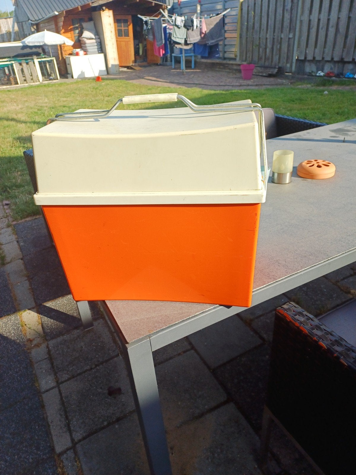 Vintage Oranje Koelbox - Retro Picknick Koeler, Caravans en Kamperen, Ophalen of Verzenden, Gebruikt, Koelbox, Koelelement