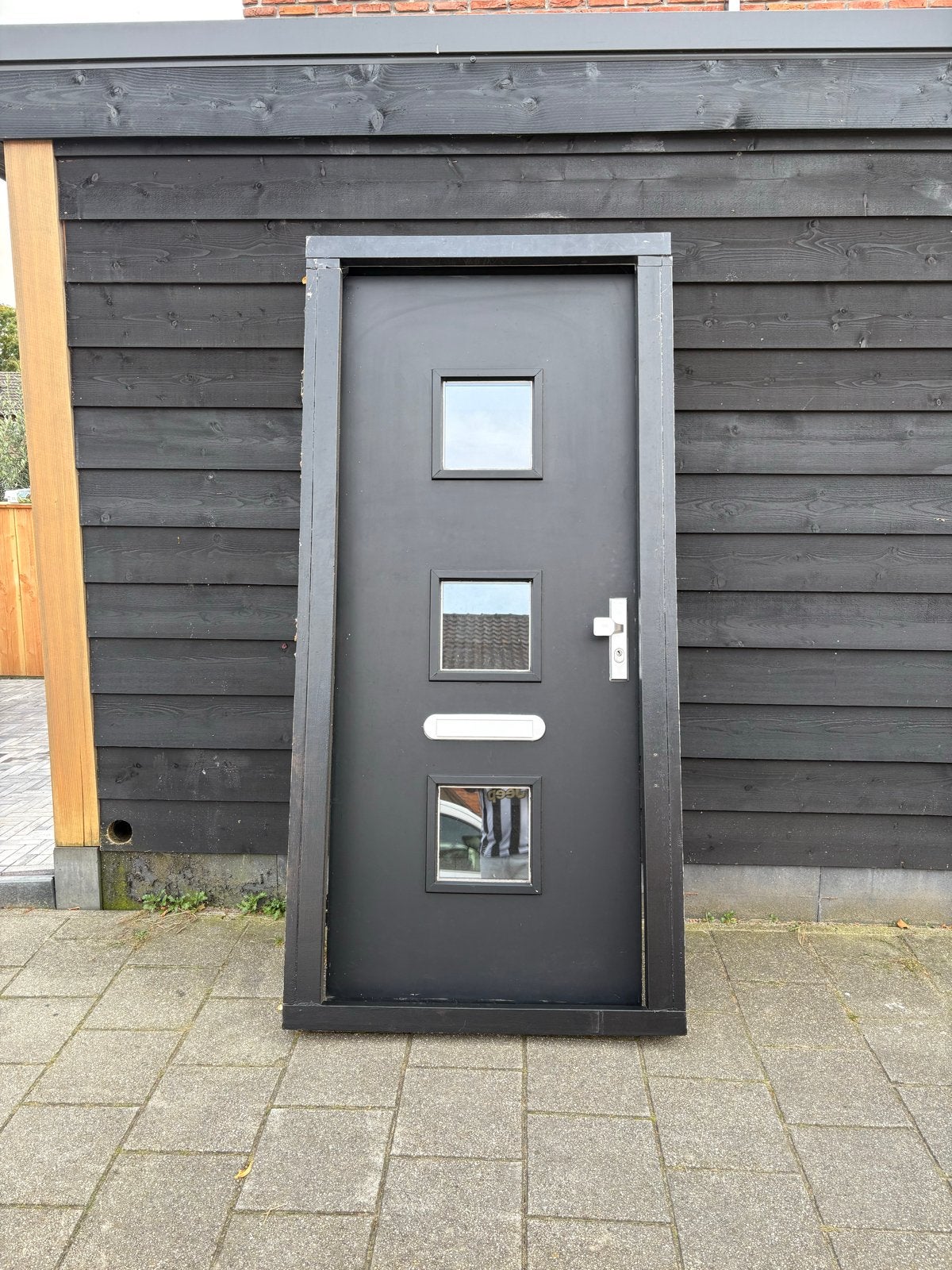 Houten voordeur met HR++ glas en brievenbus, Gebruikt, 80 tot 100 cm, Ophalen of Verzenden, Buitendeur