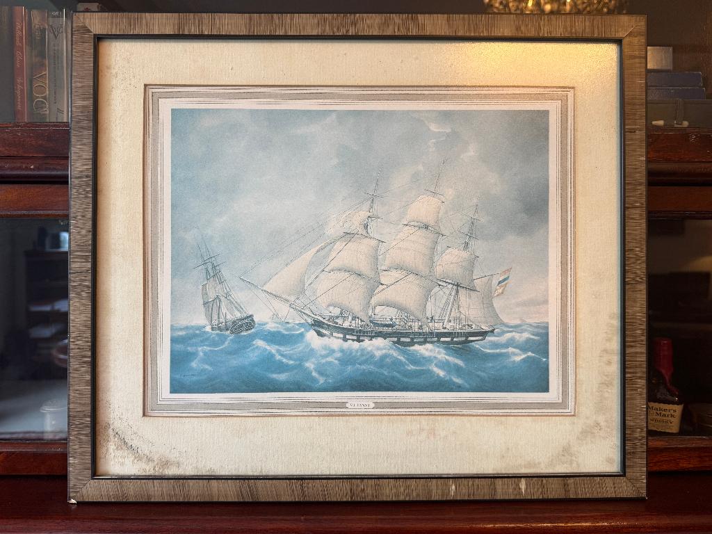 Prent Zeilschip Klipper Driemaster Zee, Ophalen