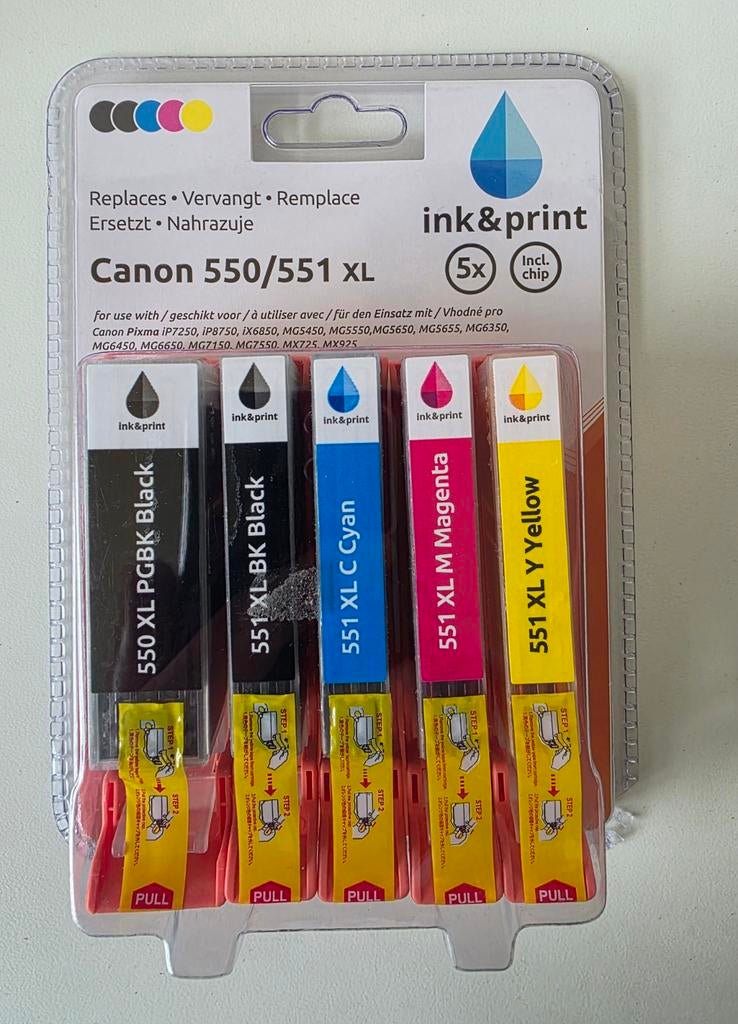 Inkt & Print Cartridges Canon 550/551 XL (5-pack), Computers en Software, Printerbenodigdheden, Nieuw, Cartridge, Ophalen of Verzenden