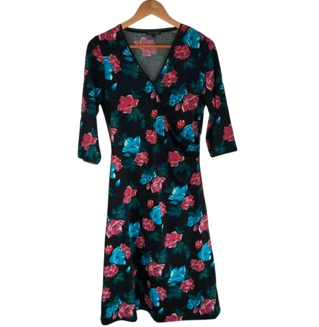 King Louie Zwarte Cross Dress Bloemenprint Maat M, Maat 38/40 (M), Verzenden, Zwart, Zo goed als nieuw