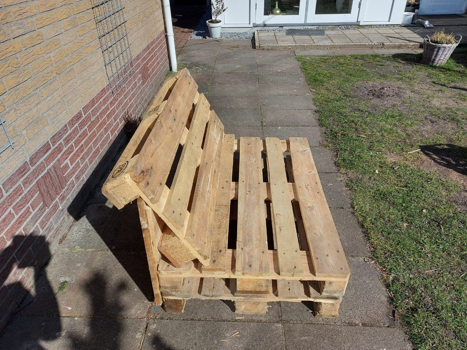 Palletbank,  pallet bank, palletbankje, bankje, Gebruikt, 150 tot 200 cm, Tweepersoons, 75 tot 100 cm