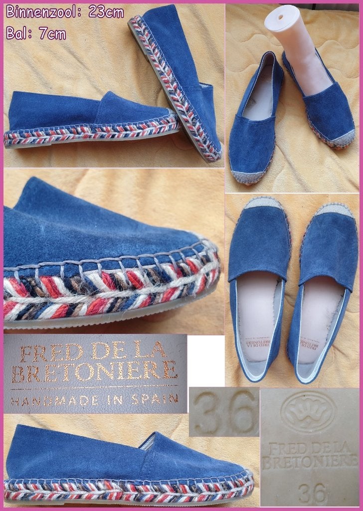 FRED DE LA BRETONIERE blauwe leren espadrilles maat 36, Fred de la Bretoniere, Blauw, Nieuw, Ophalen of Verzenden