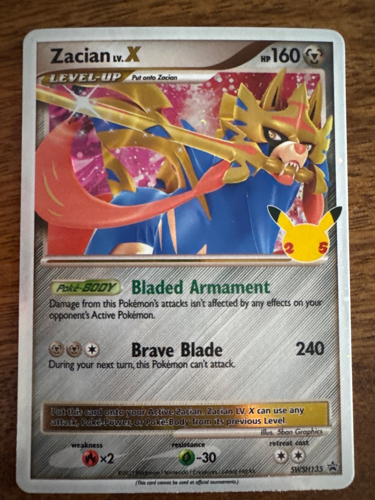 Zacian LV.X Pokémon Kaart - SWSH135 Promo, Ophalen of Verzenden, Zo goed als nieuw, Losse kaart, Foil