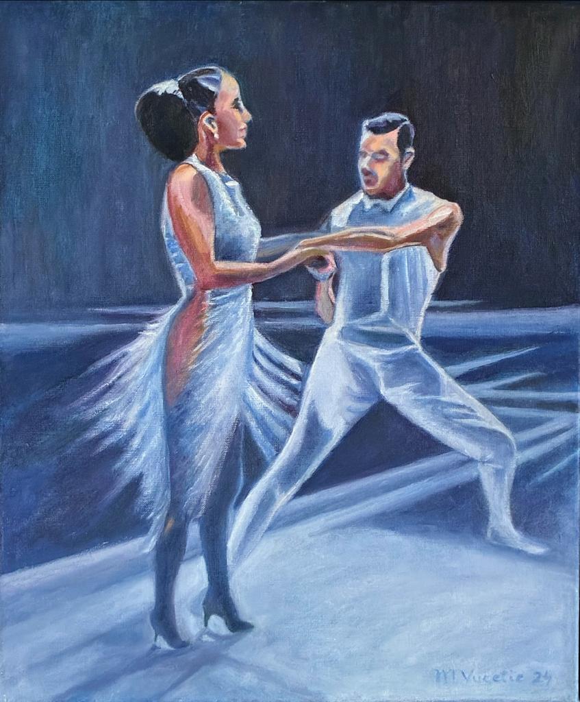 Olieverfschilderij: Dansend Paar, oliverf op linnen 50x60cm, Ophalen of Verzenden