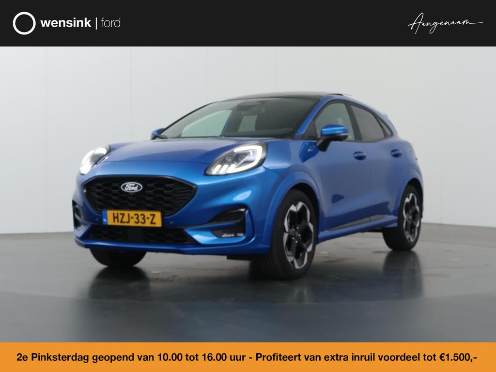 Ford Puma 1.0 EcoBoost Hybrid ST-Line X | Facelift | Trekhaa, Auto's, Ford, Blauw, Leder en Stof, Automatische klimaatregeling