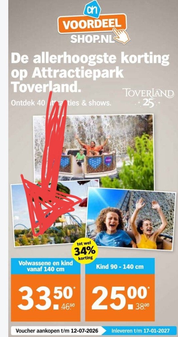 2 Toverland tickets Albert Heijn actie volwassenen, Drie personen of meer, Ticket of Toegangskaart