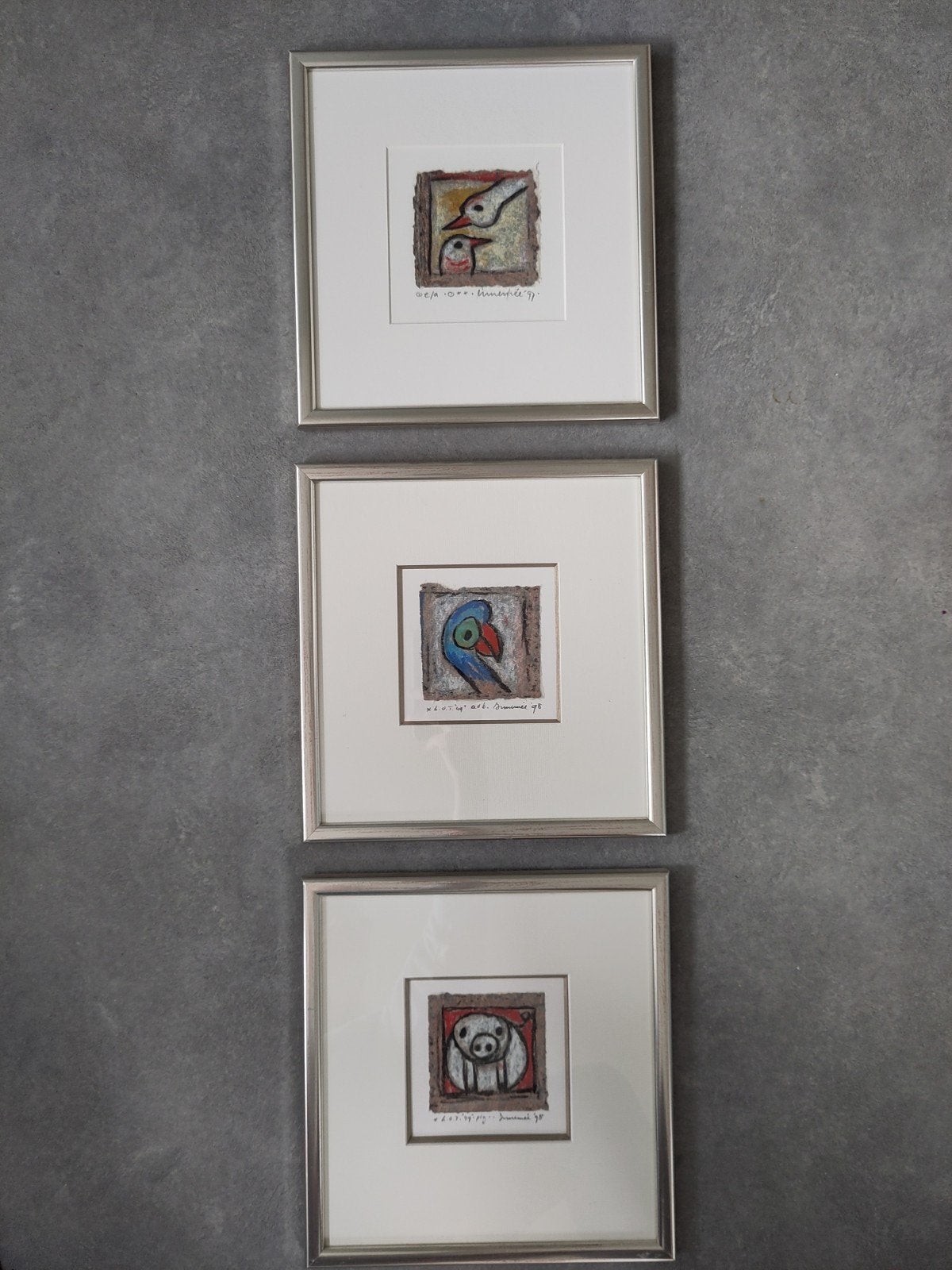 Set van 3 ingelijste kunstwerken: Hans Innemee, Antiek en Kunst, Ophalen of Verzenden, Tekening, Gemengde techniek, Achter glas