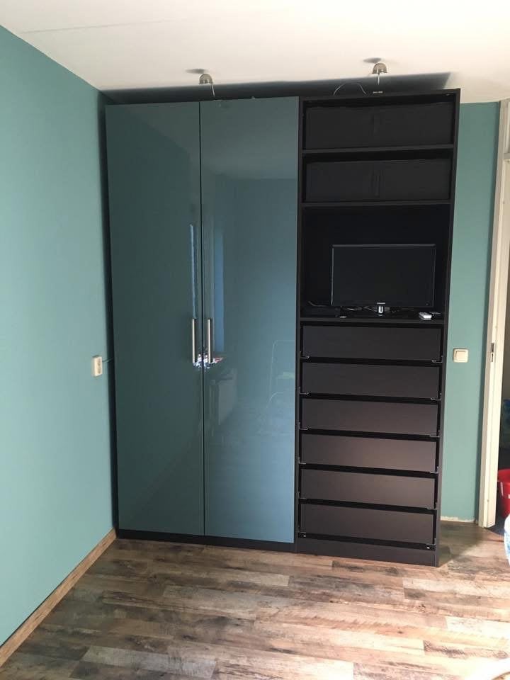 IKEA PAX Fardal hoogglans deuren (grijsturkoois) 50x229cm, Ophalen, Kunststof, Gebruikt, 200 cm of meer