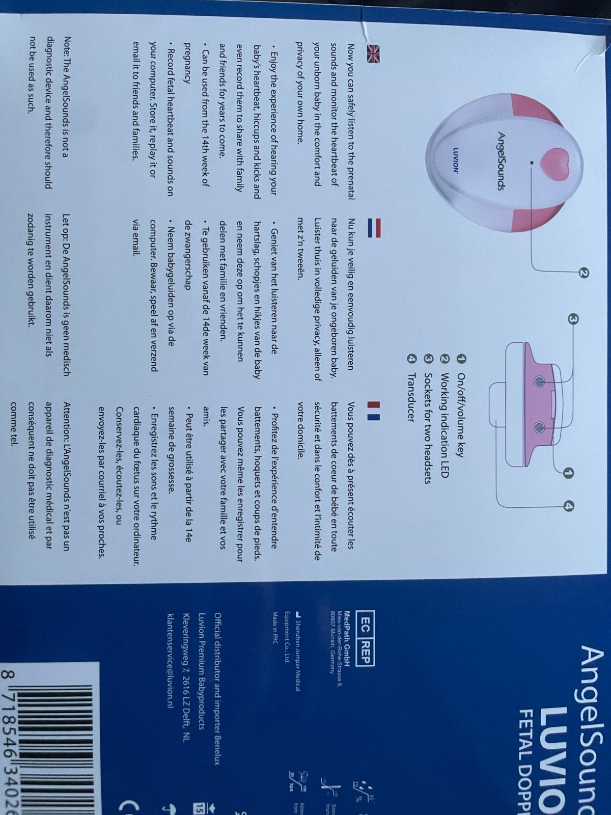 Luvion Angel Sounds Fetal Doppler - Luister naar je baby's h, Ophalen of Verzenden, Nieuw, 250 meter of meer