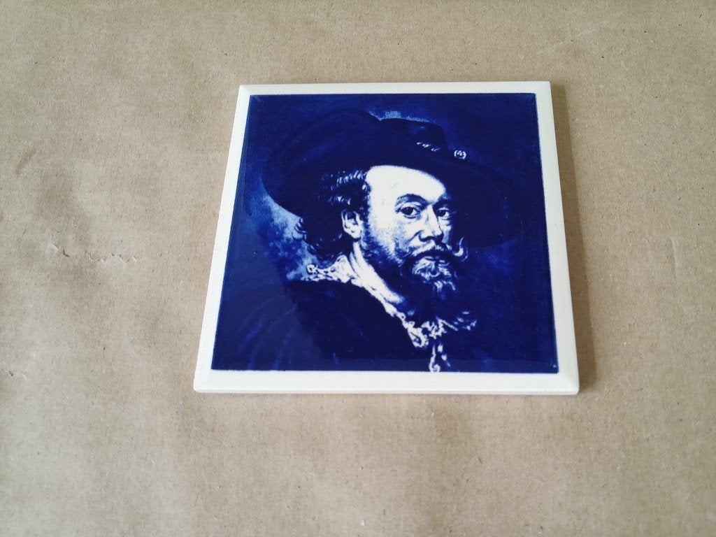 Vintage tegel Peter Paul Rubens tegel zelfportret 11x11cm, Ophalen of Verzenden