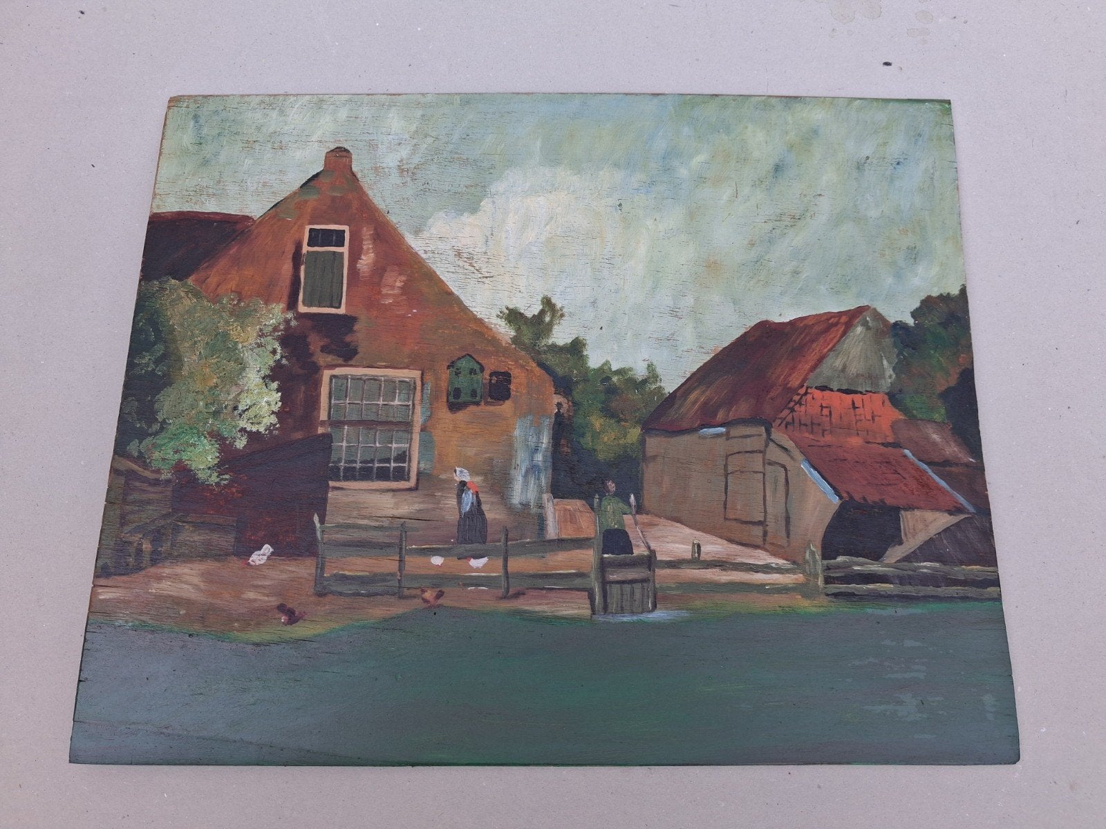 Oud Hollands tafereel: De Boerderij, Antiek en Kunst, Kunst | Schilderijen | Klassiek, Paneel, Oud hollands, Ophalen of Verzenden