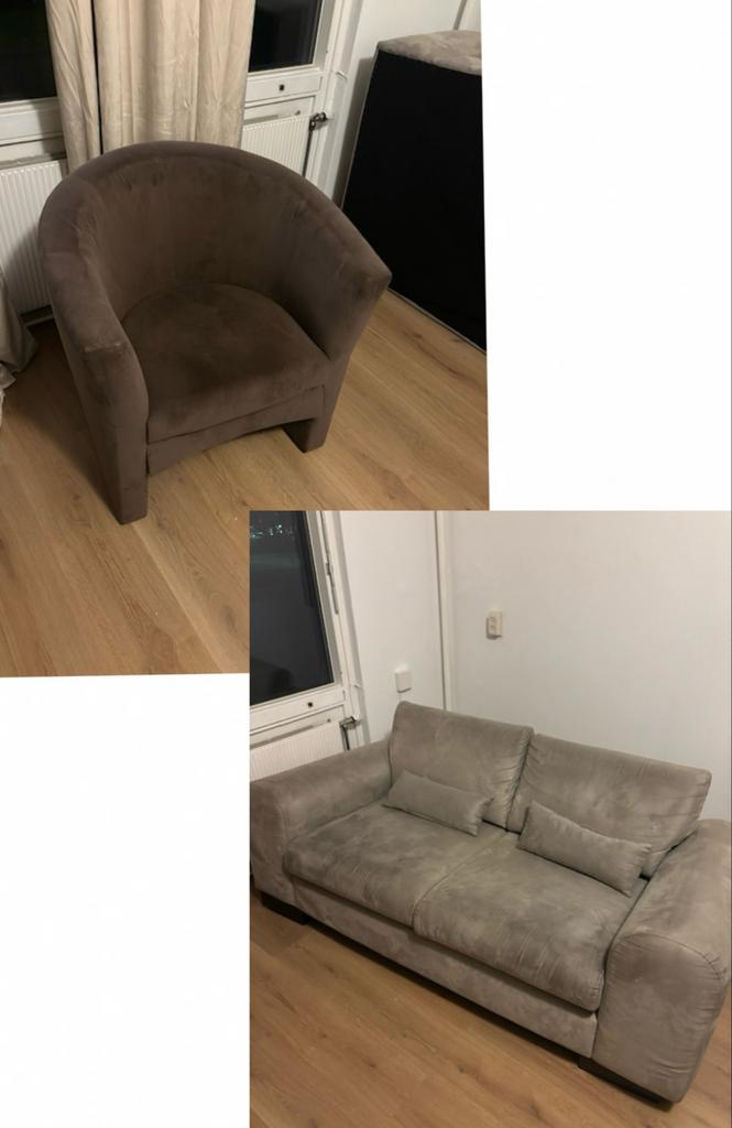 Comfortabele 2-zitsbank en fauteuil - Zo goed als nieuw, Huis en Inrichting, Banken | Bankstellen, Ophalen, Tweepersoons, 75 tot 100 cm