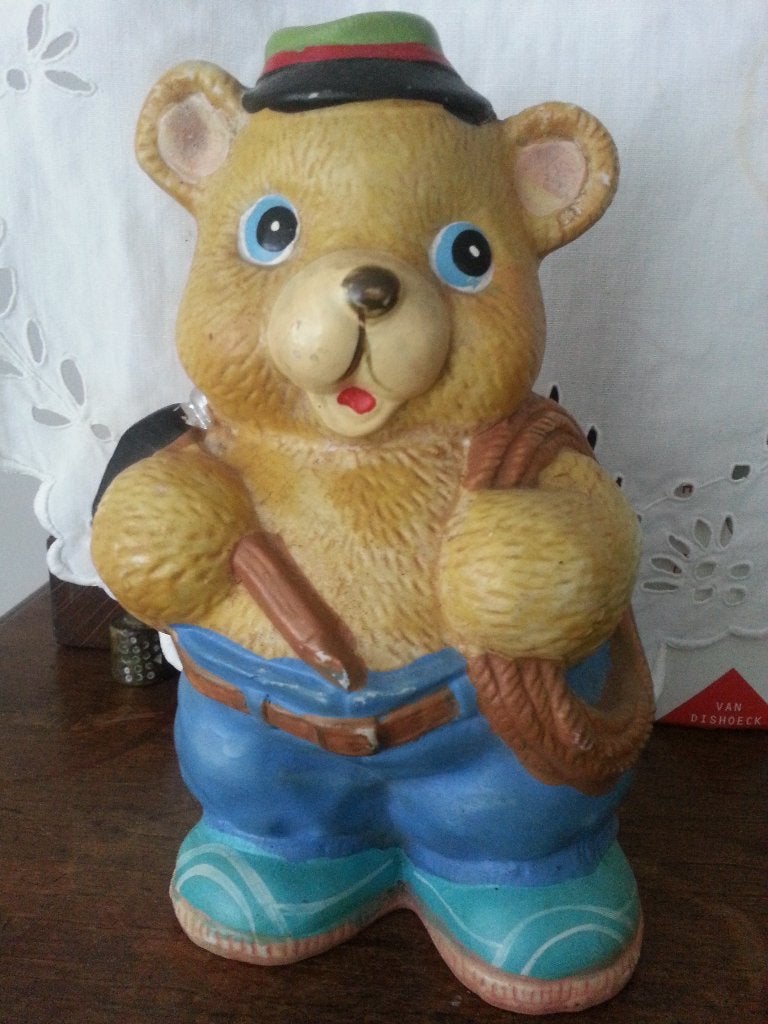 Brocante spaarpot beer gips eighties, Verzamelen, Ophalen of Verzenden, Zo goed als nieuw, Steen, Aardewerk of Keramiek, Dier