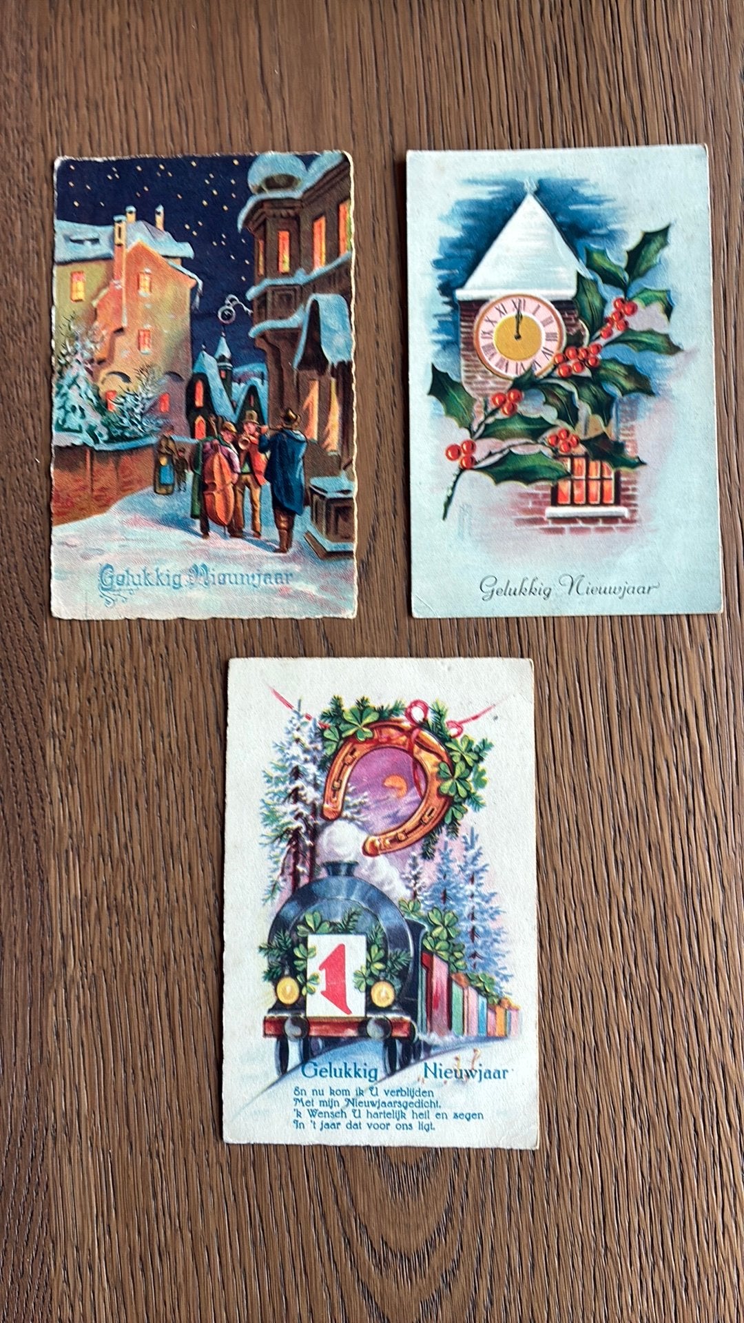 Nieuwjaar. Trein,gedicht,straatorkest,klok, hulst, Ophalen of Verzenden, 1920 tot 1940, Gelopen