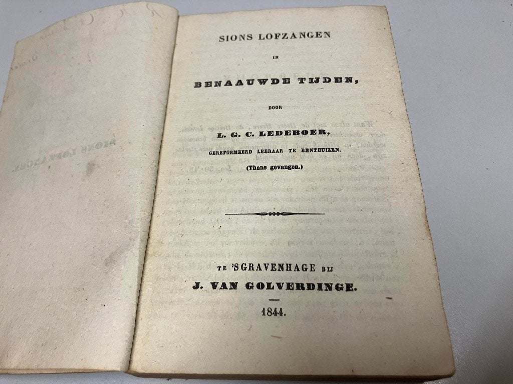 Sions Lofzangen in benauwde tijden Ledeboer 1844, Ophalen of Verzenden