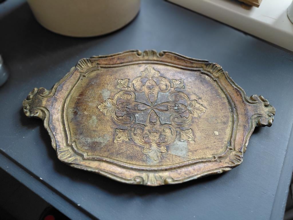 Vintage florentijns Italiaans houten dienblad, Antiek en Kunst, Ophalen