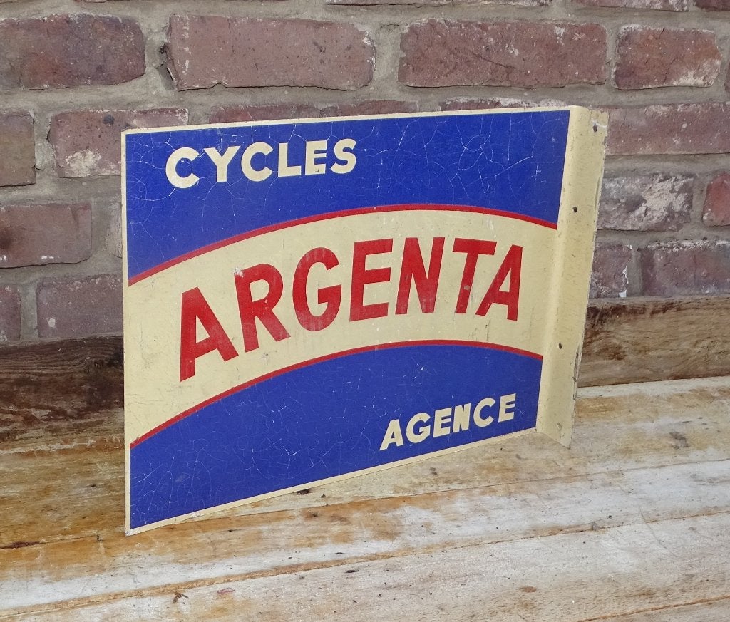 oud dubbelzijdig reclamebord uithangbord cycles agenta, Antiek en Kunst, Ophalen