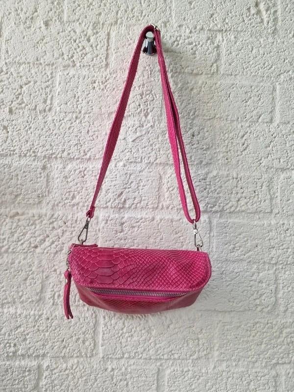 Vera Pelle leren crossbody tas roze Italy, Ophalen of Verzenden, Roze, Schoudertasje