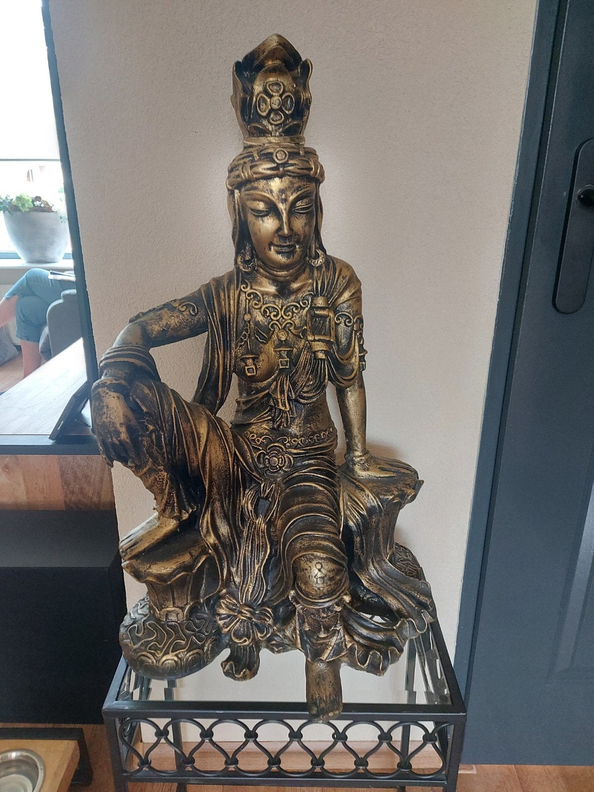 Bronzen Boeddha beeld - 65 cm hoog, Ophalen, Zo goed als nieuw, Goud