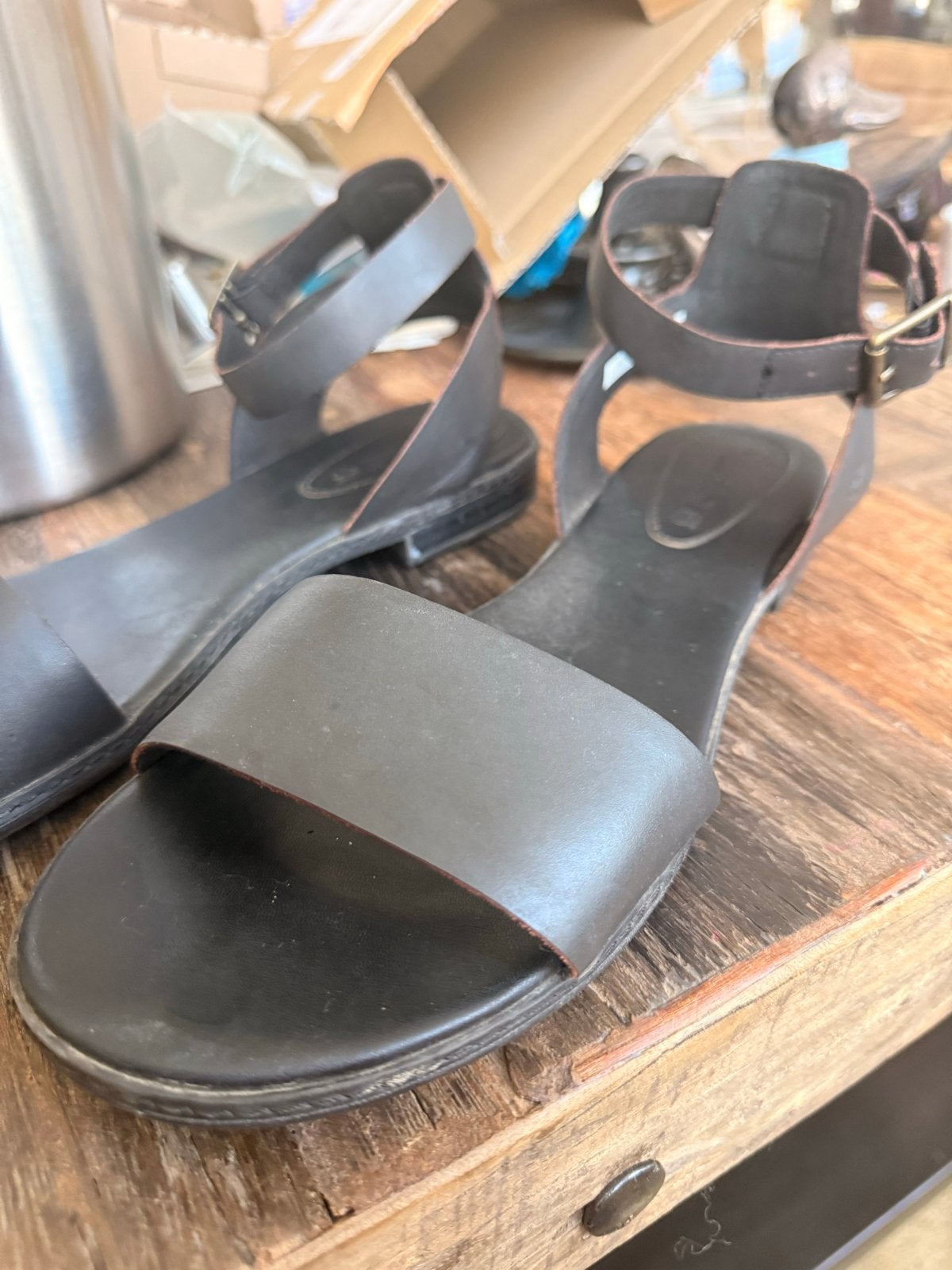 Timberland zwarte leren sandalen met enkelbandje 43, Zwart, Gedragen, Sandalen of Muiltjes, Ophalen of Verzenden